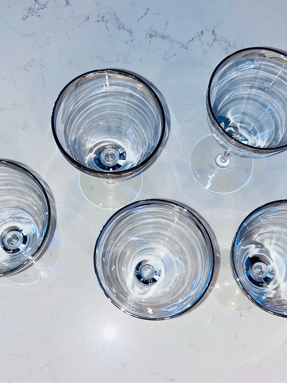Vintage 1960’s Fostoria Mantilla Platinum Rims wine water glasses set of 5